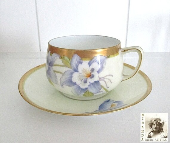 P+T+Bavaria+China Bavaria Floral Cup & Saucer Columbine Lavender Blue Flower ...