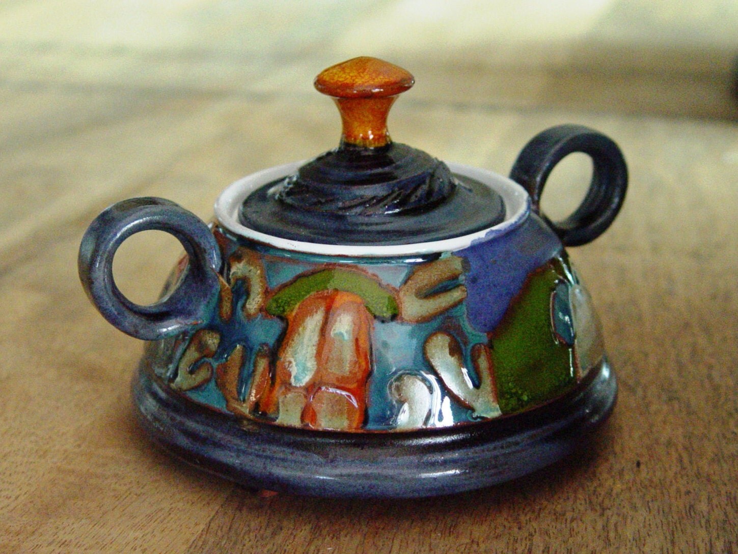 Pottery Sugar Bowl. Ceramic Bowl Sugar Box with lid Clay