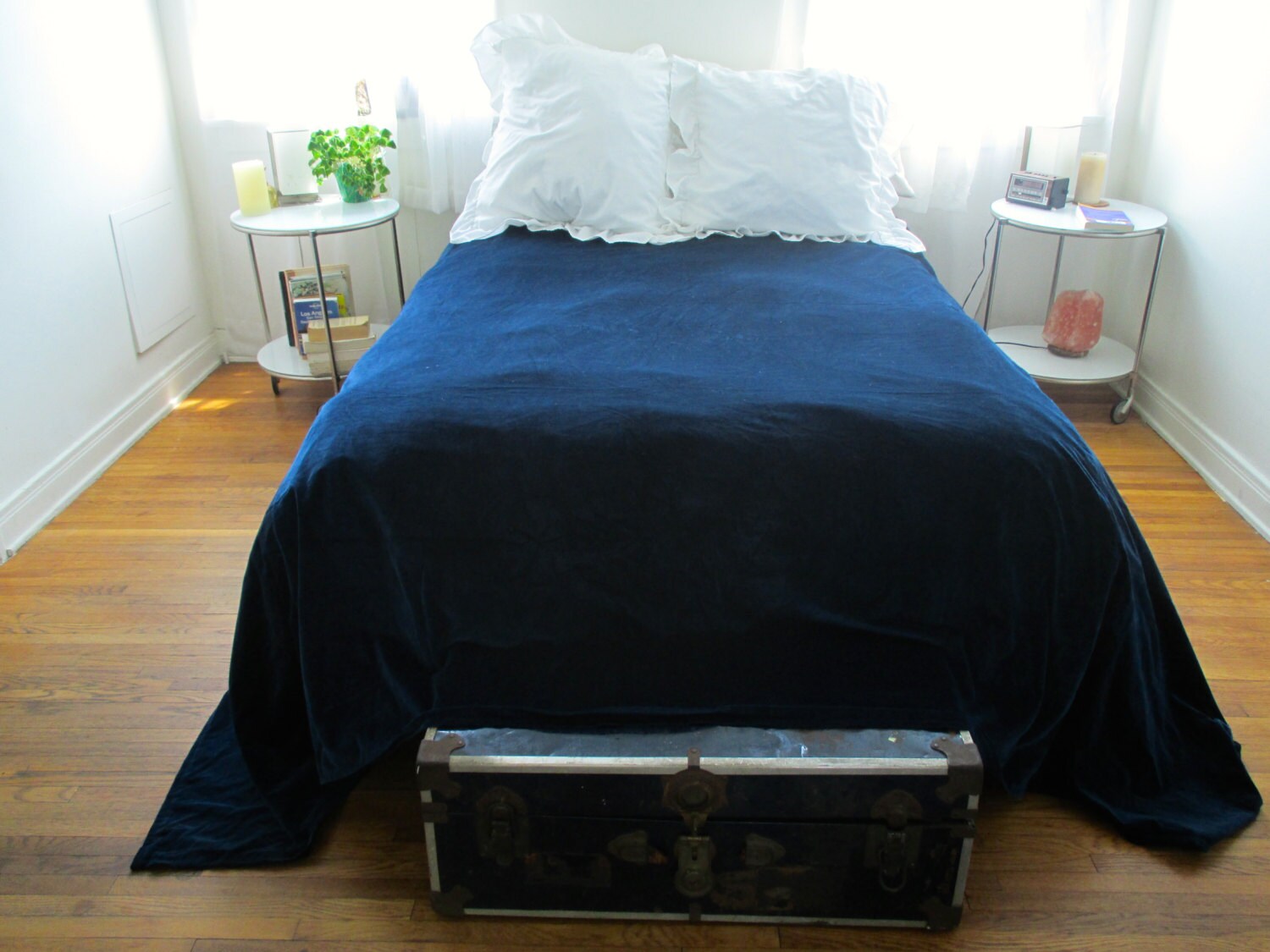 Vintage Blue Velvet Bedspread Extra Large Velvet Throw