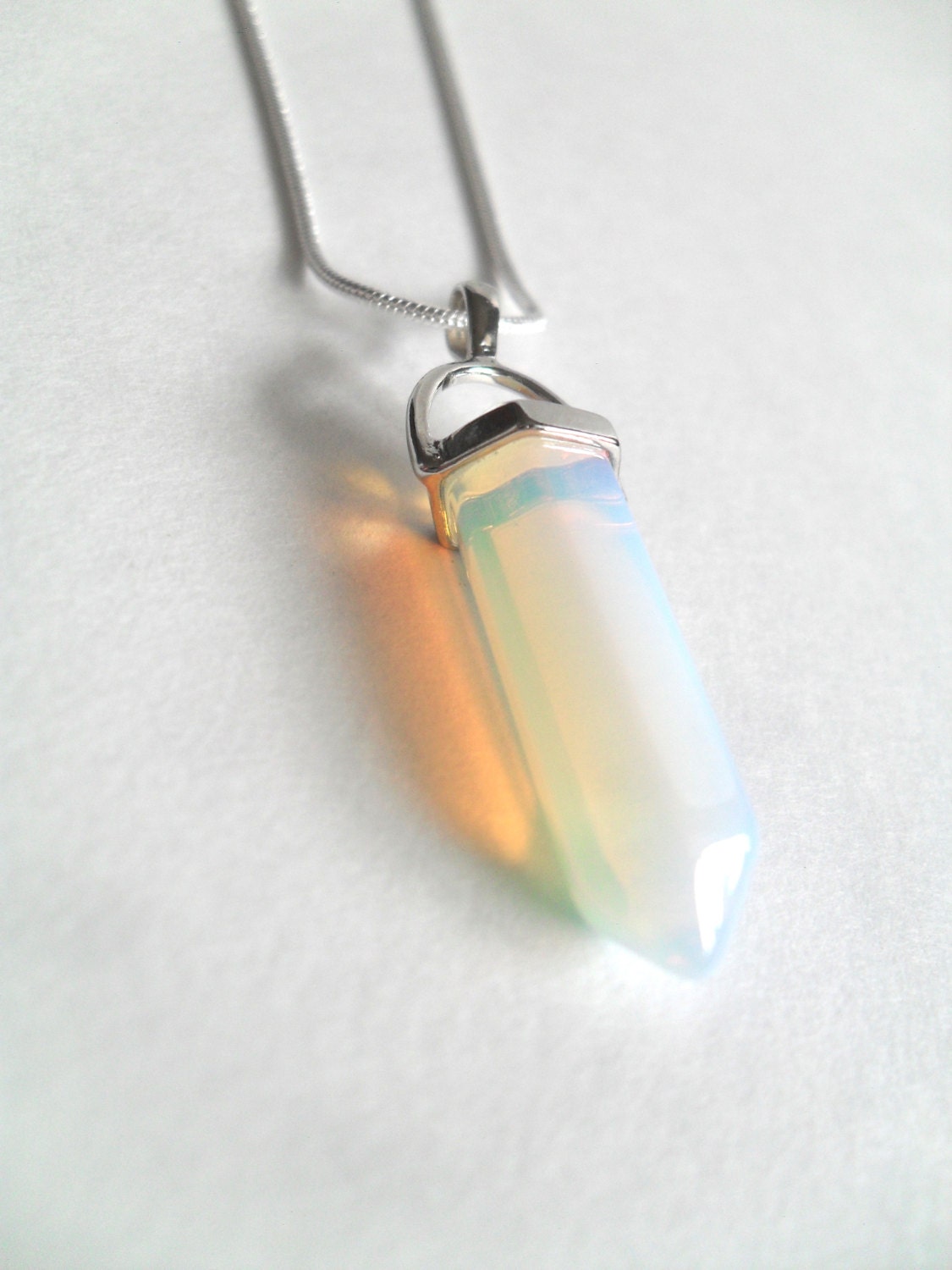Gemstone Necklace Opalite Pendant on Sterling Silver Plated