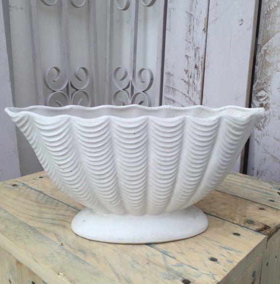 Vintage FanShaped Vase. 1930s White Ceramic by ReclecticEmporium