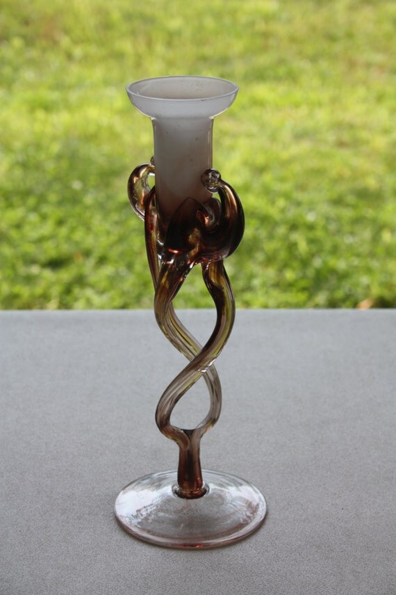 Vintage Polish Art Glass Candle Holder