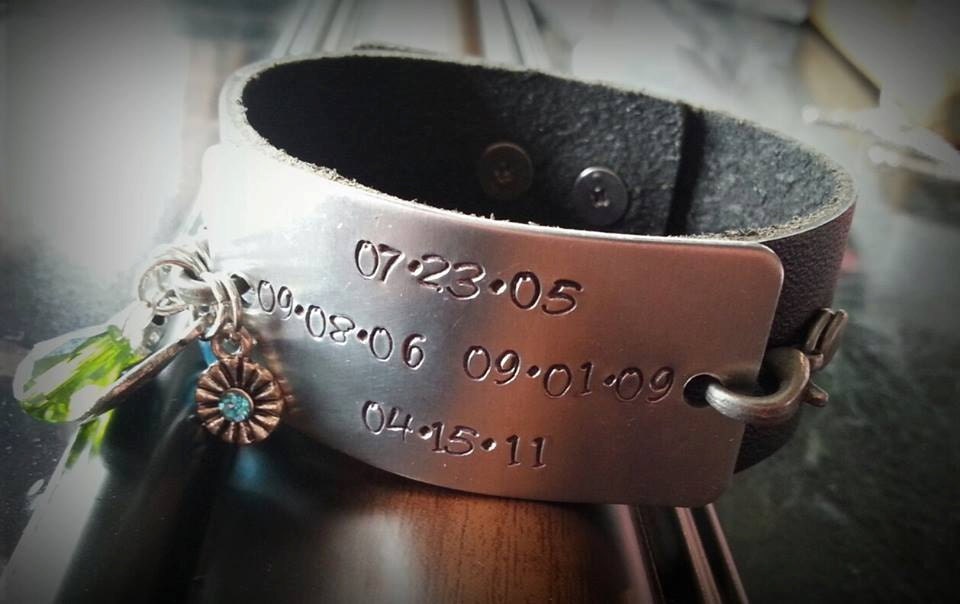 Personalized Leather bracelet Hand stamped Family Bracelet