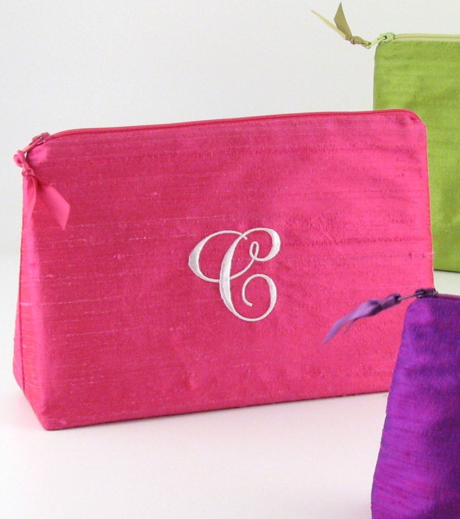 Personalized Silk Cosmetic Bag // Monogrammed Travel Bag