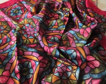 All Rayon Foulard, Scarf Stained Glass 35 x 34