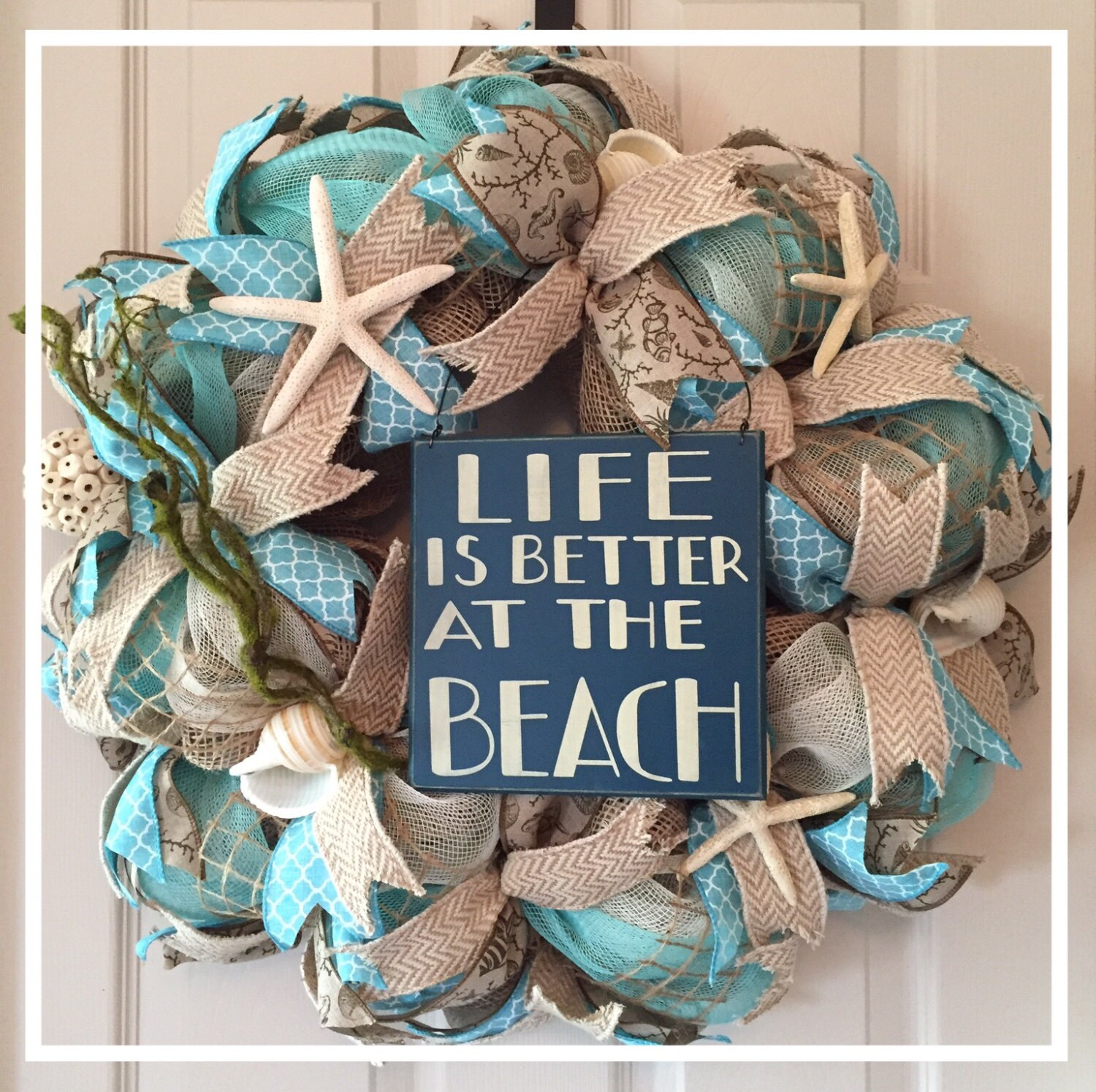 Beach Themed Burlap and Mesh Wreath Nautical Wreath Beach
