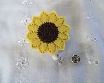 Retractable Felt ID Badge Reel - Sunflower