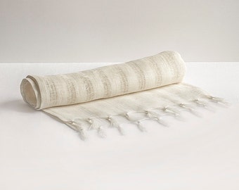 100% Linen Table Runner Natural Organic Eco Flax Light Ivory Rustic Primitive Nature Ethnic Style
