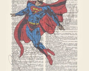 DC comics Superman on dictionary page print
