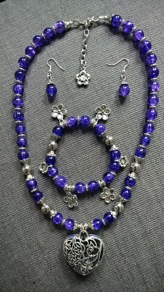 Purple and Silver Heart Pendant and Flower Necklace, Earrings and Bracelet Set. Chunky Jewellery, Steam Punk, Silver Jewellery, Purple Beads by Chalkhilljewellery steampunk buy now online Purple and Silver Heart Pendant and Flower Necklace, Earrings and Bracelet Set. Chunky Jewellery, Steam Punk, Silver Jewellery, Purple Beads by Chalkhilljewellery steampunk buy now online