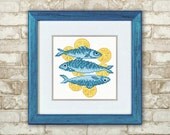 Cross Stitch Pattern PDF - Fish. Оriginal gift, design in blue, pattern for embroidery, Hand Made pattern. Cross Stitch Pattern PDF - Fish. Оriginal gift, design in blue, pattern for embroidery, Hand Made pattern.