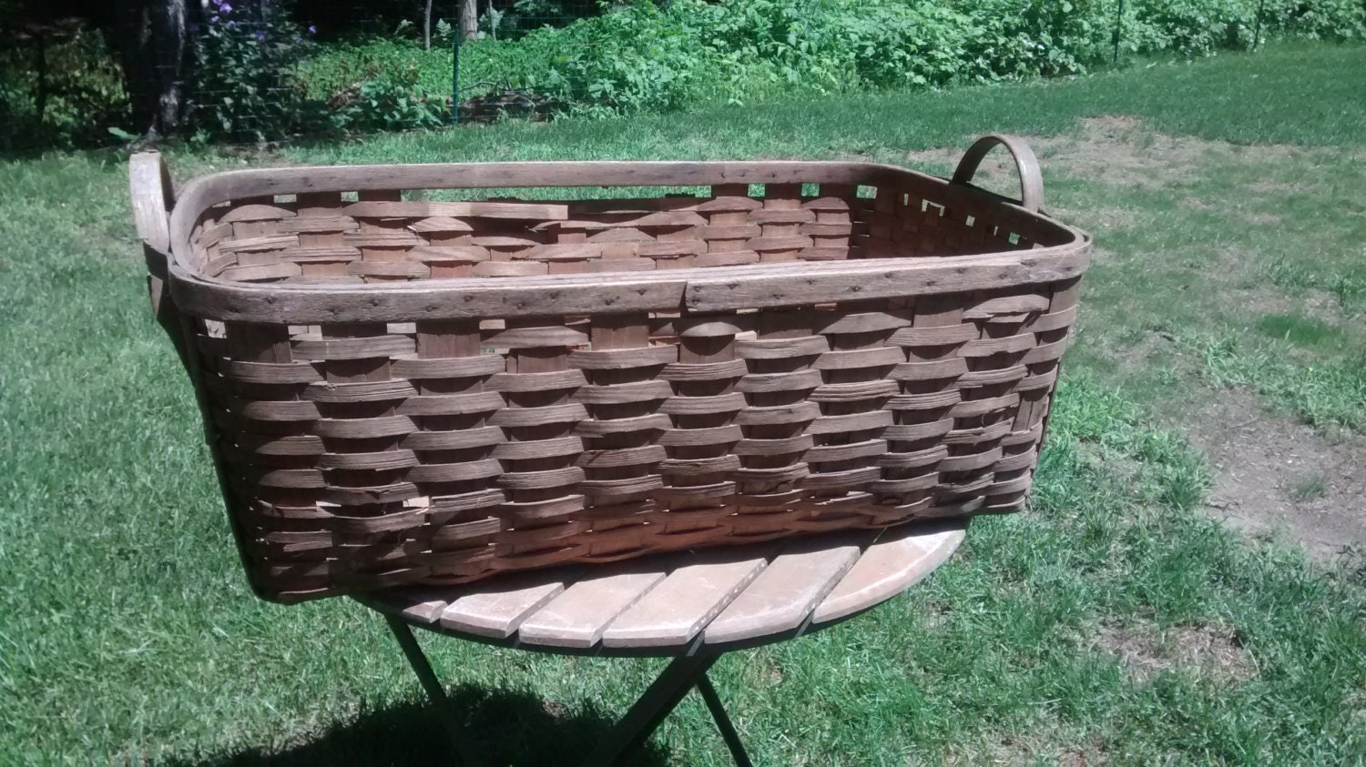 Antique Large Linen/Blanket Basket woven oak splint by FarmtoTown