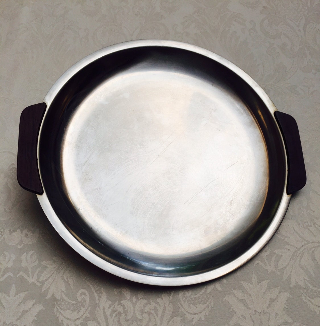 Vintage Stelton stainless steel serving platter with wooden handles Haute Juice