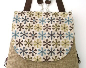 backpack purse, messenger crossbody bag ,convertible bag, fabric tote bag , shoulder handbag, everyday purse, zipper bag, fit ipad