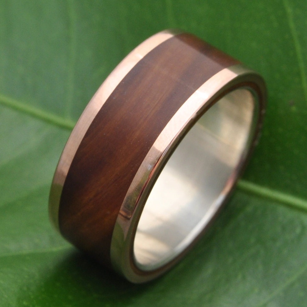 Rose Gold Wood Ring Lados Guayacán Lignum Vitae 14k Recycled