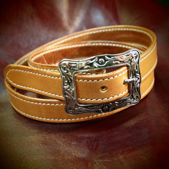 Leather belt natural, ladies, Men- Oiled, stitched and sealed- Western style belt made for You in Brooklyn by Freddie Matara NYC USA