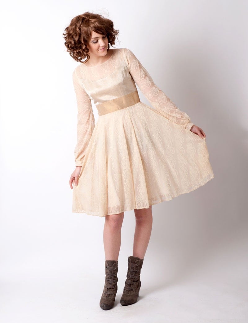 Beige lace dress Short beige mesh dress Womens cream dress