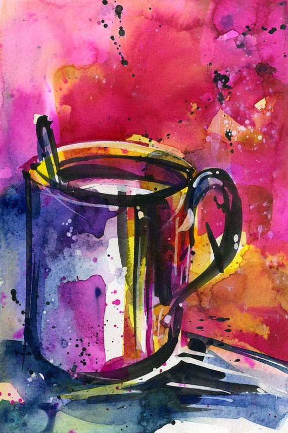 Coffee Cup painting Colorful Abstract Coffee watercolor art