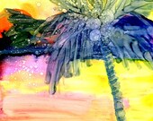 Coconut Palm Tree 3 Original Alcohol Inks on Yupo Painting from Kauai Hawaii yellow blue green Coconut Palm Tree 3 Original Alcohol Inks on Yupo Painting from Kauai Hawaii yellow blue green