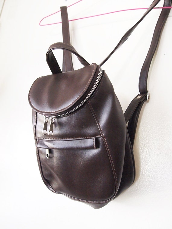 RUCKSACK // Vintage 90s Faux Leather Mini Backpack Purse Brown