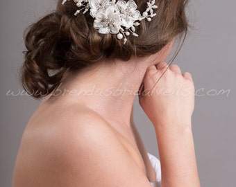 Ivory Lace Bridal Hair Comb, Rhinestone Wedding Headpiece, Bridal Pearl Hair Comb, Ivory Pearl Fascinator - Emilia