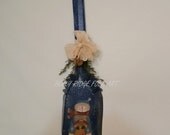 Snowman, hand painted, primitive, folk art, vintage coal shovel, ginger, sweet annie, bell, cheesecloth