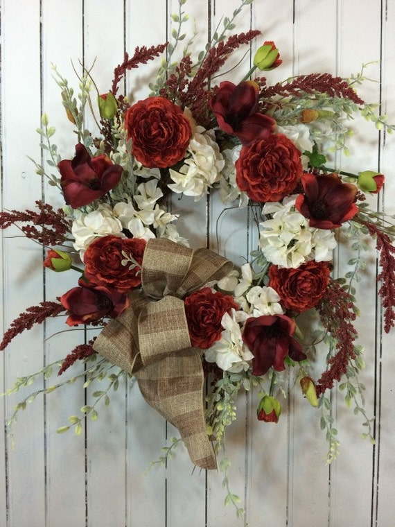 Items similar to Wreath for Door, Home Decor Wreath, Red Wreath, Wreath