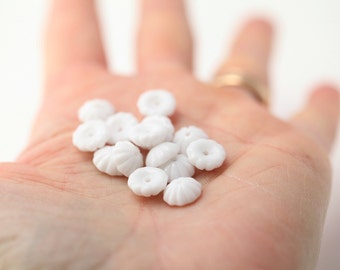 Vintage German Glass White Scalloped Milk Glass Bead Caps 9mm (12)