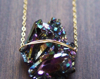 SALE Titanium Druzy Gold Necklace