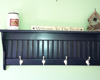36 Inch Country Coat Rack Wall Shelf with Satin Chrome Hooks