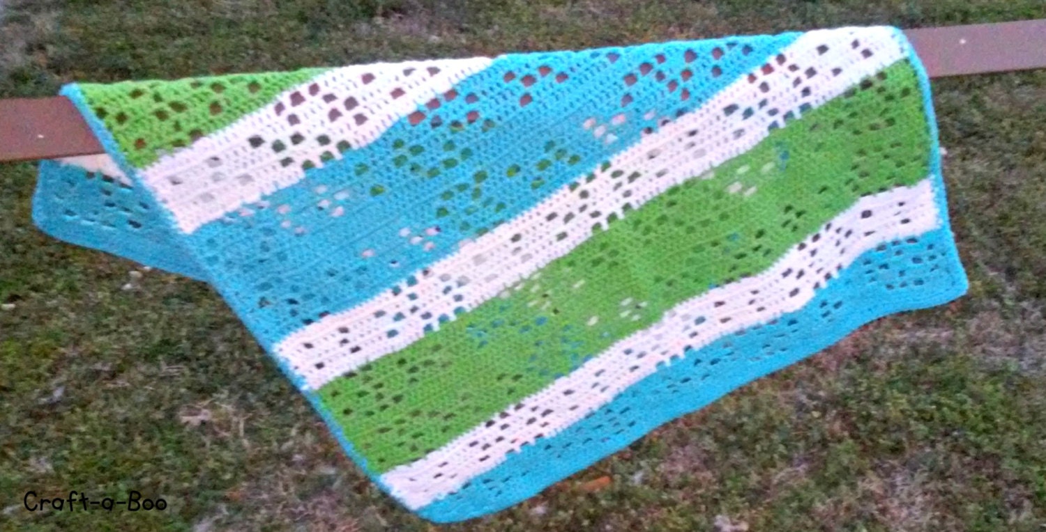 Green White and Blue Baby Blanket Crochet