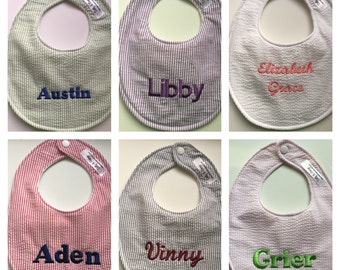 Personalized Seersucker Baby Bib