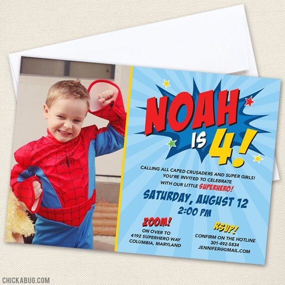 Superhero Party Photo Invitations - Professionally printed *or* DIY printable Il_570xn