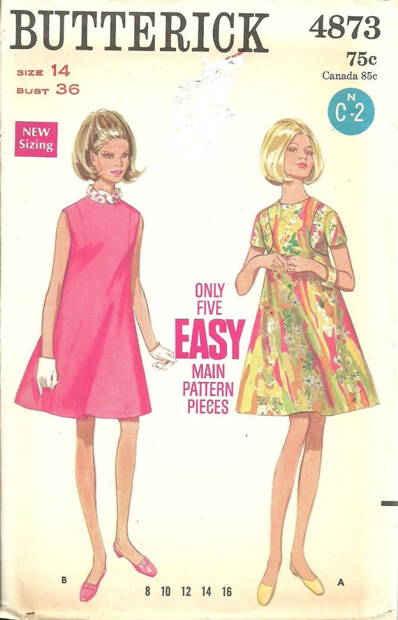 Butterick 4873 / Vintage 60s Sewing Pattern / Trapeze Dress