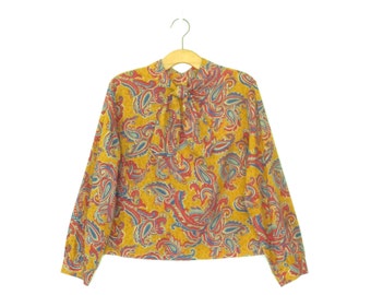 60s Ascot Blouse * Vintage 60s Shirt * 1960s Paisley Blouse * XL