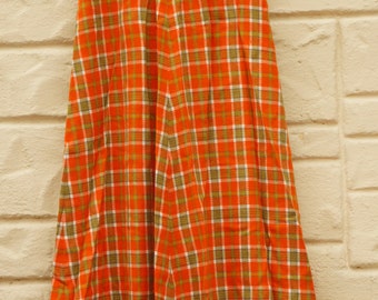 Vintage 60s-70s Orange Plaid Maxi Skirt /Hippie/ Bohemian Chic/Retro/Mod/Mid Century
