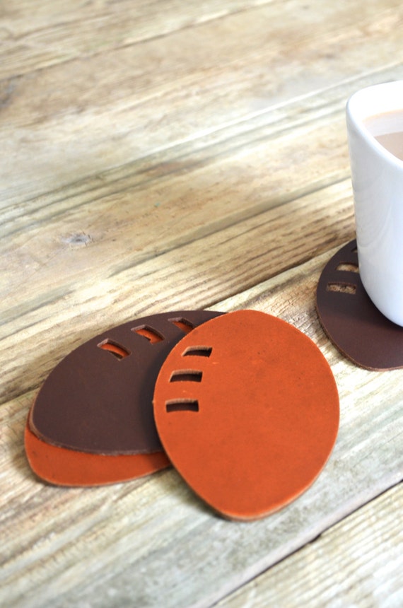 Leather Football Coasters set of 4 handmade coasters