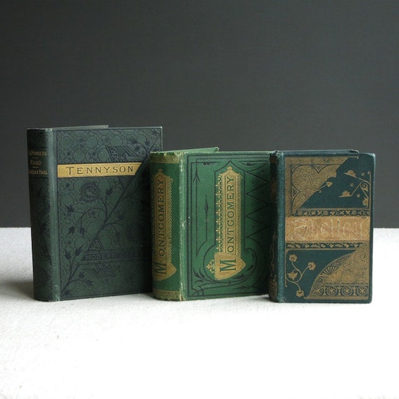 Antique Poetry Books - Instant Collection - Shelley Tennyson Montgomery - English - Small Green Decorative Binding Victorian Modern Classics