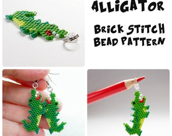 Alligator - Beadwork PATTERN, Delica Seed Beads, Brick Stitch Bead Weaving