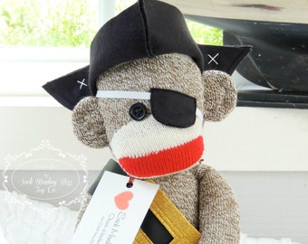 Pirate Sock Monkey Doll, Gifts for Boys, Plush Child's Toy