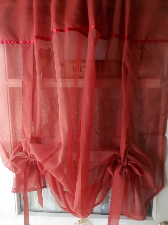 Vintage Sheer Tie Up Balloon Shade. Tie Up Curtain Valance.