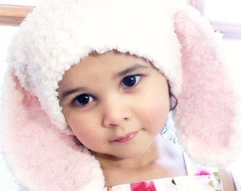 6 to 12m Easter Bunny Hat, Baby Pink Bunny Ears, Easter Baby Hat, Cream Bunny Beanie, Bunny Rabbit Hat, Soft Bunny Photo Prop Easter Cij