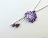Lavender Purple Soutache Necklace, Long Chain Necklace, Pearl Necklace, Tassel Necklace, Purple Pendant, Crystal Necklace