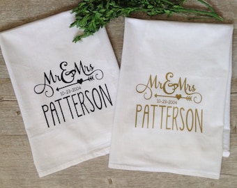 Personalized Tea Towel Custom Wedding Gift Housewarming Gift Flour Sack Customized Bridal Shower Gift Kitchen Home Decor Gay Marriage Gift