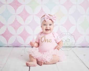 First Birthday Girl tutu dress- First birthday girl outfit- 1st birthday tutu outfit -ONE outfit - Gold glitter ONE- pink and gold outfit