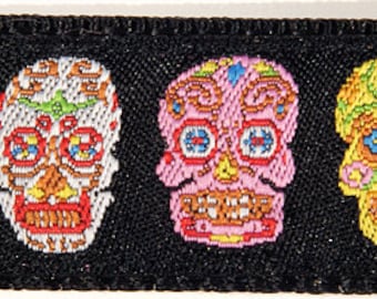 Colorful Sugar Skulls Dia de los Muertos Day of the Dead Dog Collar--Large, Medium Plus, Medium
