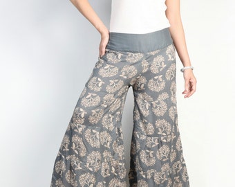 Spiral printed Cotton wide leg pants long by smileclothing on Etsy