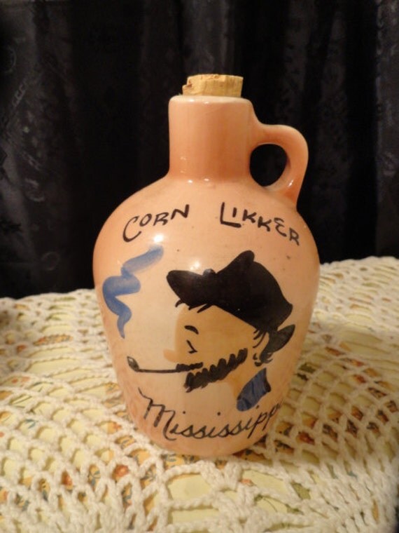 Vintage Hillbilly Corn Likker Licker Moonshine Souvenir Jug Crock