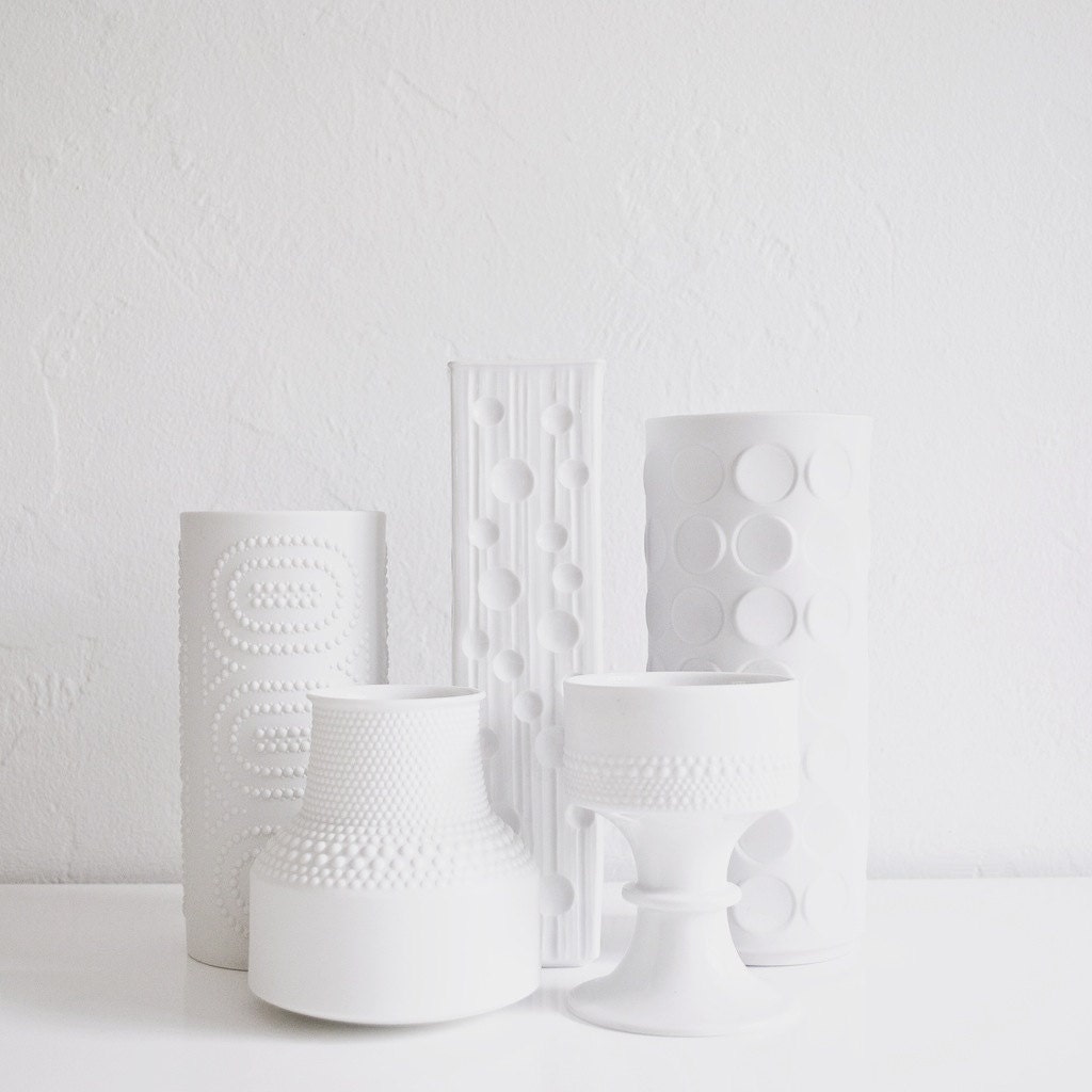 Vintage Matte White Porcelain Dot Vase // Winterling West