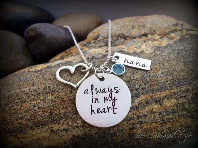 Always in my Heart Hand Stamped Personalized by thecharmedwife